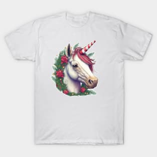 Christmas Unicorn Wreath Candy Cane Horn T-Shirt